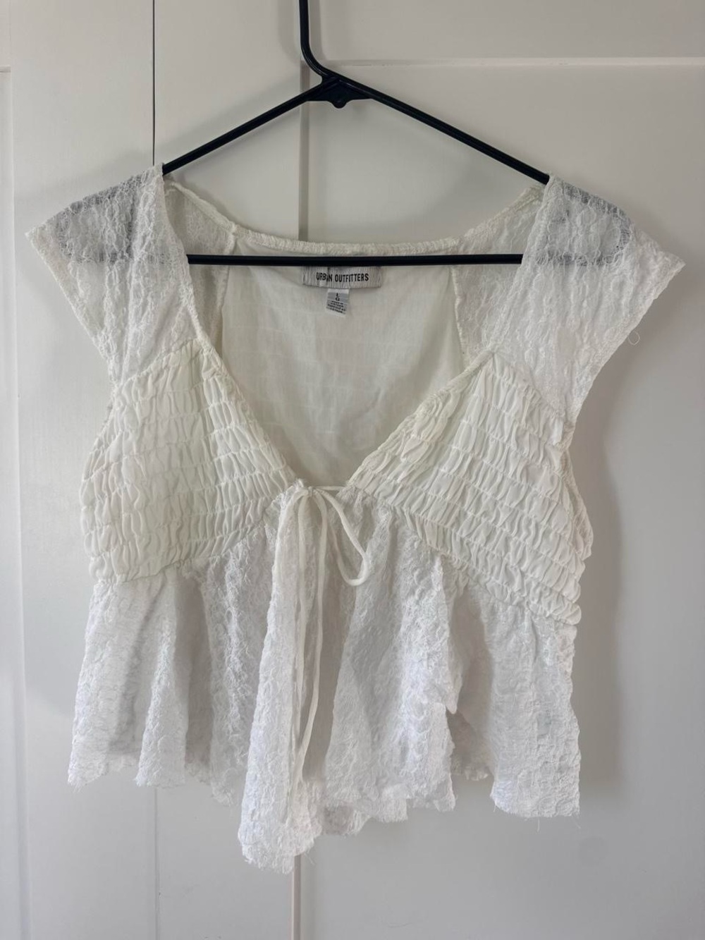Urban Outfitters White Lace Tie-Front Peplum Blouse